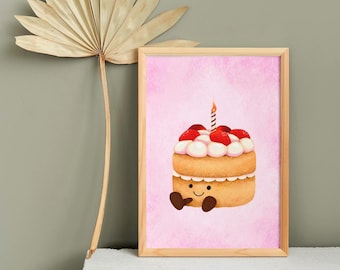 Jellycat Cake Illustration Print | Cute Pink Wall Art (Digital Download)