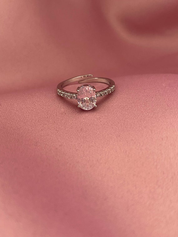 Silver Diamanté Adjustable Ring Oval Oval Ring Adjustable Etsy