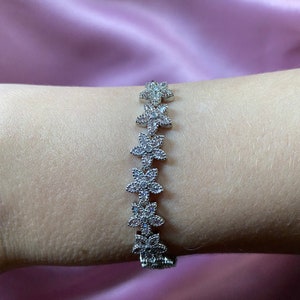 Silver slider bracelet, engagement/wedding bracelet, gift for her, diamante Jewelry, party bracelet, flower bracelets, flowers, daisy, pansy