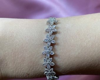 Bracelet curseur en argent, bracelet de fiançailles / mariage, cadeau pour elle, diamant Bijoux, bracelet de fête, bracelets de fleurs, fleurs, marguerite, pensée