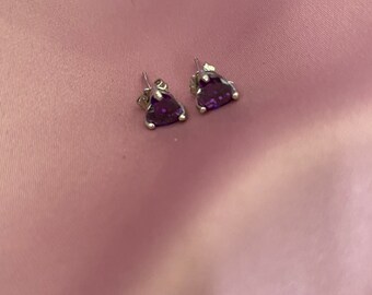 Silver & purple stud earrings, purple heart, purple and silver, silver earrings, silver hearts, love earrings, gift for her, heart jewellery