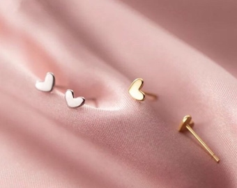 Tiny studs, sterling silver earrings,gold heart stud earrings, heart jewellery, heart Jewelry, love gift, valentine's gift, gift for her