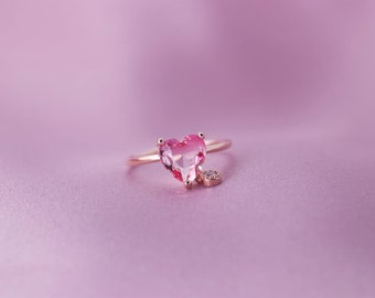 Rose Gold, adjustable ring, pink heart, diamanté drop ring, princess Jewellery, princess ring, pink and rose gold, gift for her, valentine's