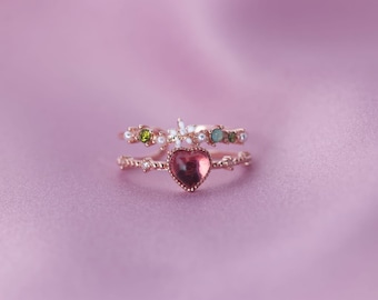 Rose Gold adjustable ring, adjustable ring, resizable ring, red heart, heart ring, diamante flower ring, love ring, gift for her, valentine