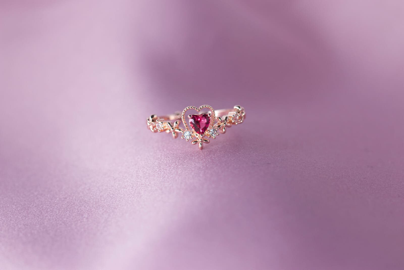 Rose Gold ring, adjustable ring, pink heart, gold flowers, diamanté ring, red heart, princess ring, aurora ring, gift for her, valentine's