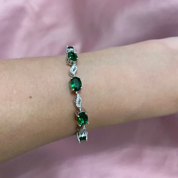 Lab Created Emerald Bracelets Etsy