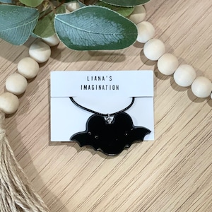 Handcrafted black mouse bat resin necklace
