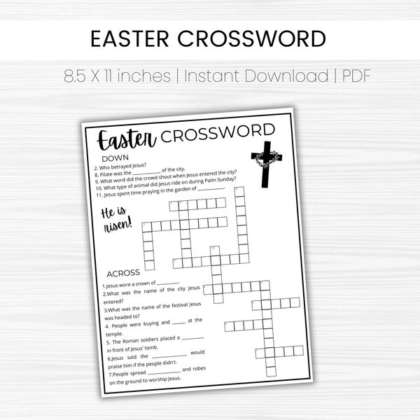 Easter crossword puzzle printable - Easter printable activity- Sunday School Easter activity- Religious- Bible- Printable- Instant Download
