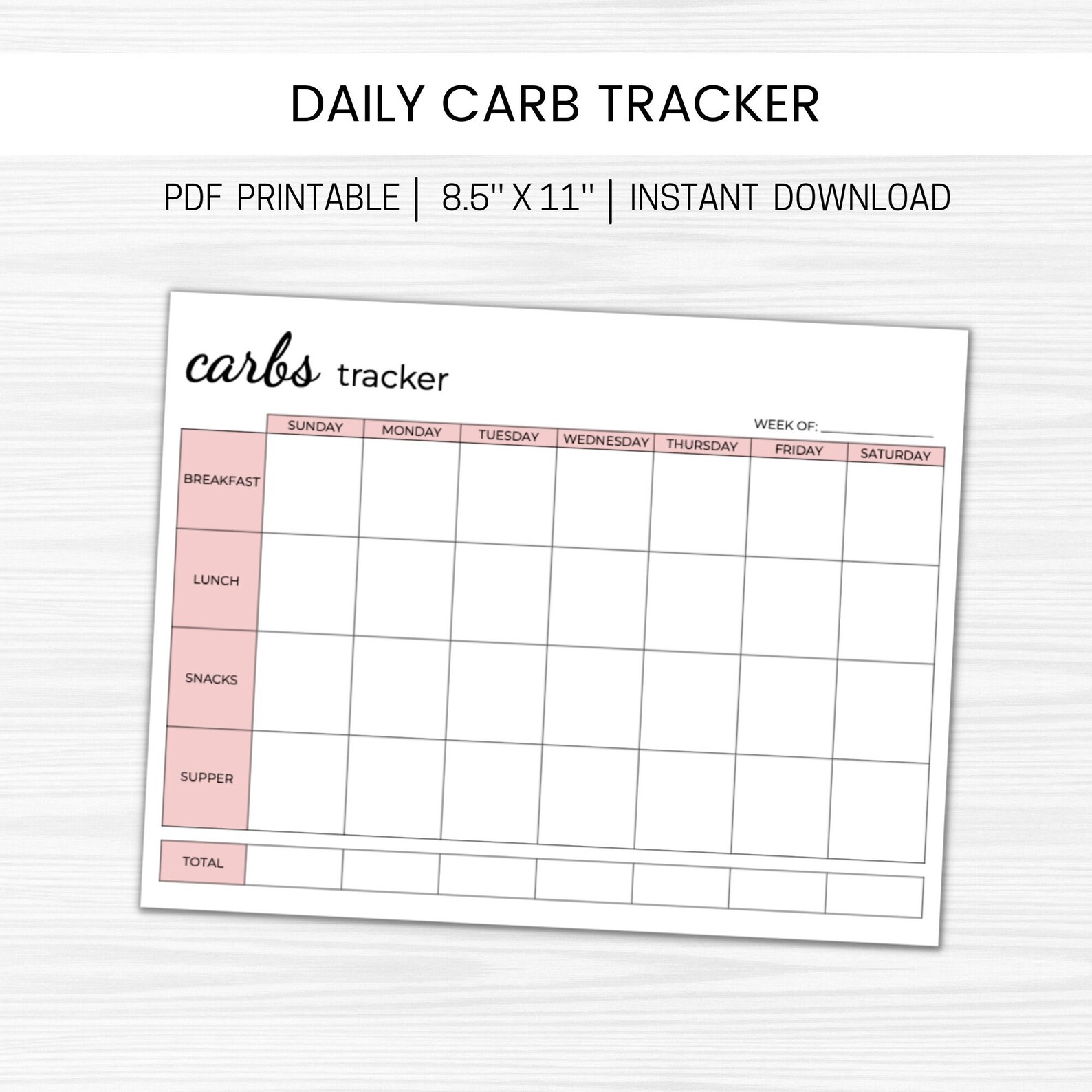 Food Journal Printable Daily Food Log Carb Tracker Low Carb Keto Meal ...