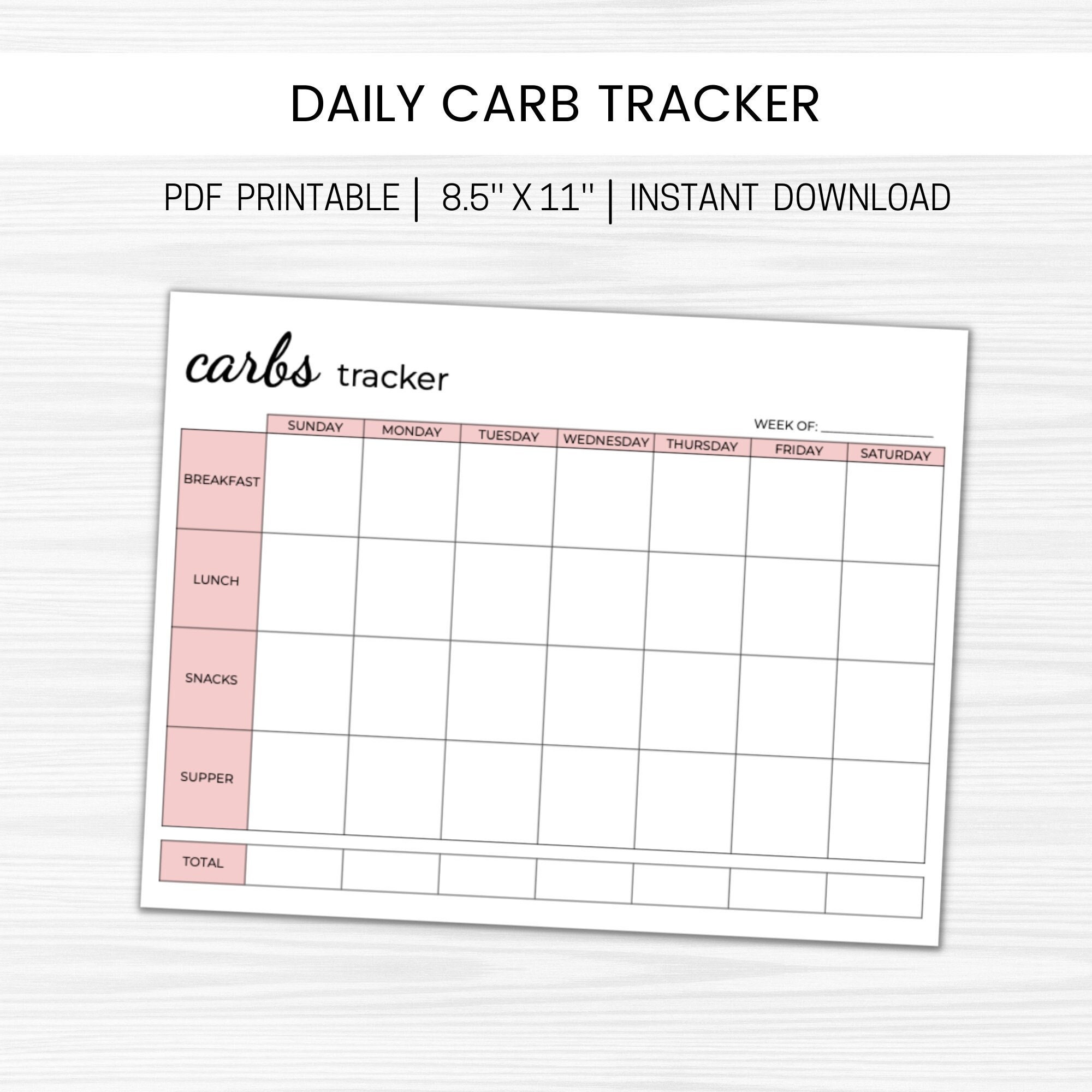Carb Tracker Log Printable