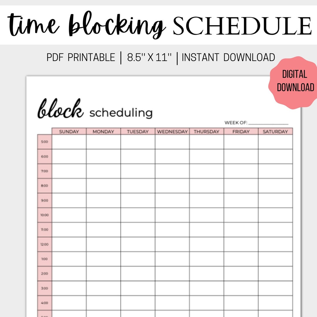 Printable Time Blocking Schedule Weekly Time Block Planner Time Printable Time Blocking Schedule Weekly Time Block Planner Time