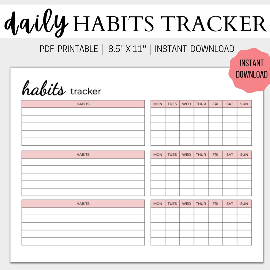 Habit Tracker Printable Weekly, Daily Habit Chart, Cute Habit Chart ...