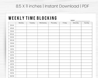 Time Blocking Printable - Block schedule planner - Weekly Time Blocking - Time Blocking Plan - Daily Time Blocking - Instant Download, PDF