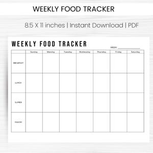 Food Tracker Log Printable, Printable Daily Food Journal, Meal Tracker Printable, Instant Download, Printable PDF