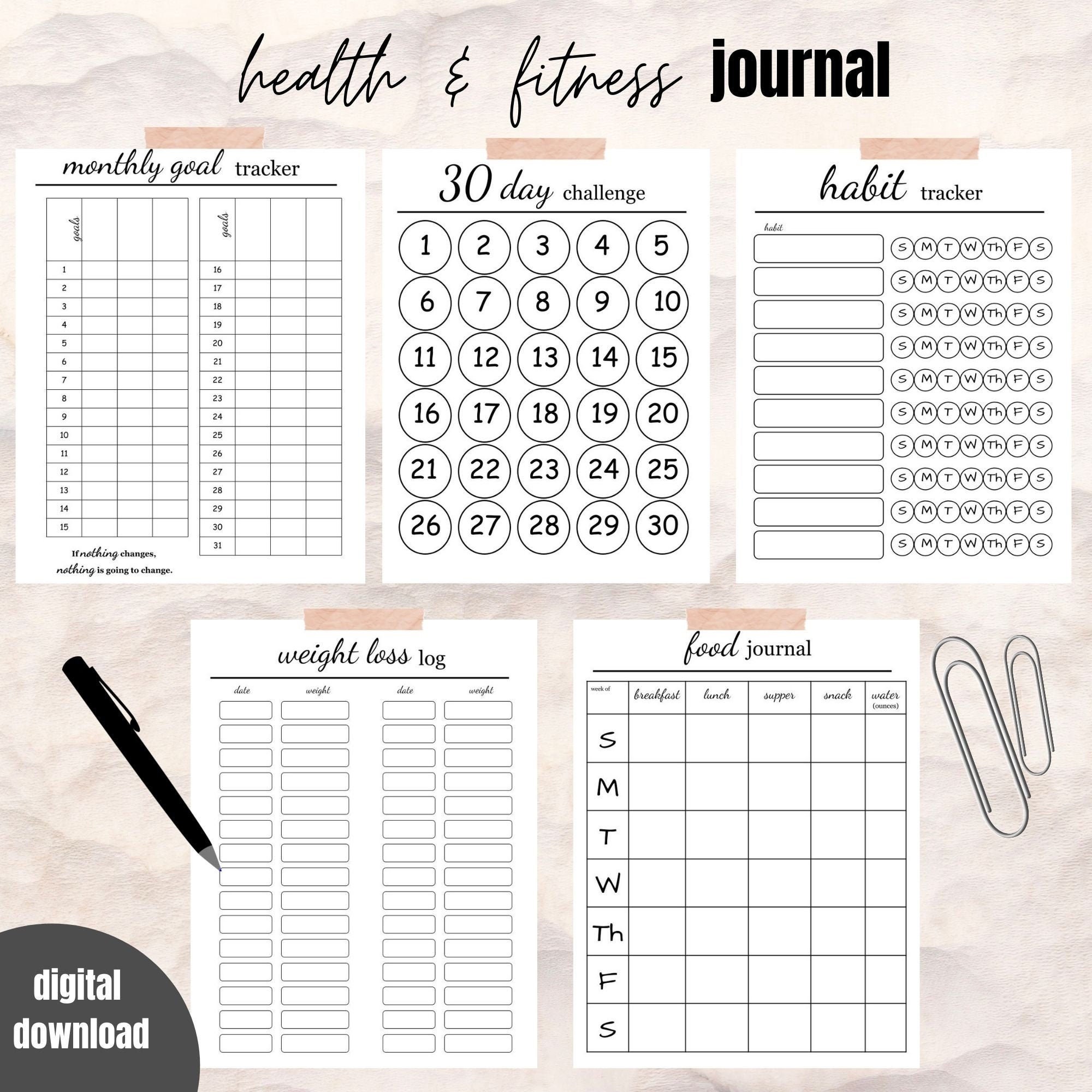 Health and Fitness Journal Printable Health and Wellness Planner Health Tracker Weight Loss Journal Digital Download Hard Copy Etsy UK