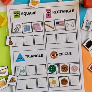 Shape sorting activity- sort by shapes worksheet- preschool pages