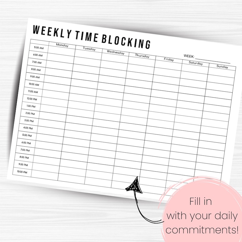 Time Blocking Printable - Block Schedule Planner - Weekly Time Blocking ...
