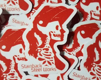 Red Stainback Steel Works Logo Stickers