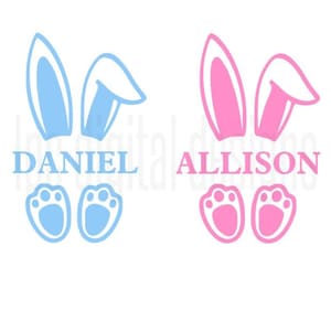 Fichier SVG lapin lapin nom, découpe Cricut, camée silhouette, espace de conception, graphique, Illustration, personnaliser, personnaliser, Pâques, oreilles
