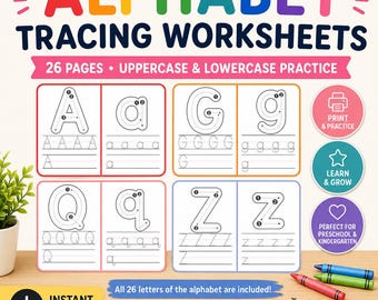Alphabet Tracing Worksheets | Uppercase, Lowercase Letter Practice (PDF Download)