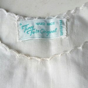 Classic White Linen Embroidered Christening Gown with Lace Hem Vintage