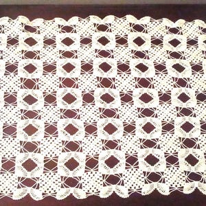 Long White Crocheted One-of-a Kind Lace Table Runner Vintage Handmade
