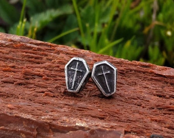 Coffin Stud Earrings | Handmade Sterling Silver | Unique and Thoughtful Gift Idea | Gothic Jewelry for Every Occasion | Rest in Silver Studs
