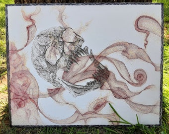 Oryginalna Smokey Skull, Ogień i Czaszka, Wściekła Czaszka, Czarownicowa Czaszka, Gotyckie Malowanie, Malowanie Halloween, Dekoracja Czaszki