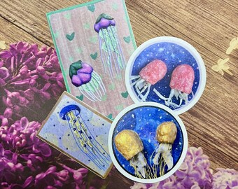 Imperfect Stickers, Jellyfish Art, Spring Sticker, set of 4