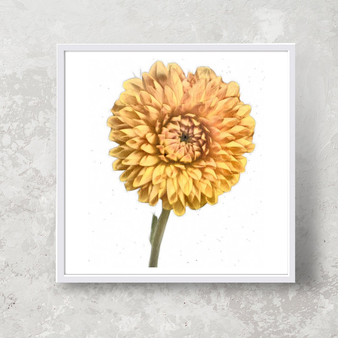 Dahlia Print, Flower Wall Art, Yellow Flower, Printable Wall Decor