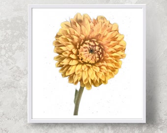 Dahlia Print, Flower Wall Art, Gele bloem, afdrukbare muur decor, digitale download