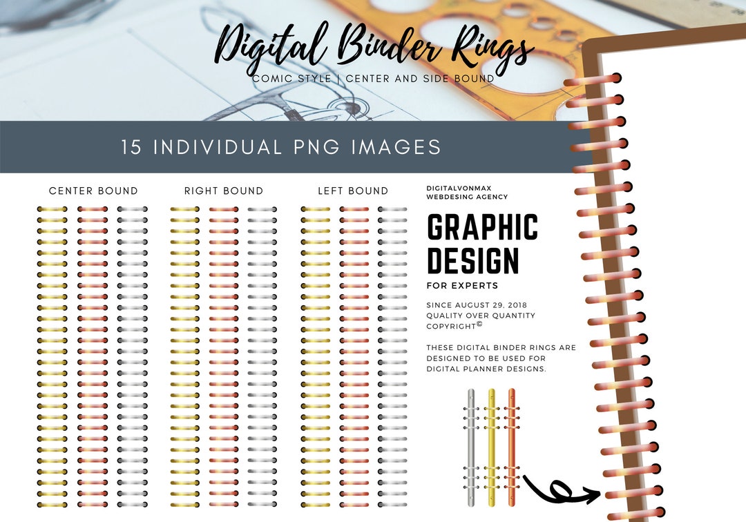 Realistic Digital Planner Rings Metallic Digital Rings | Rose Gold ...