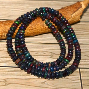 Strand Black Ethiopian Opal Stone Beads, Natural Ethiopian Opal Black Opal, Roundell Beads Opal, Natural Opal, Opal Beads, Opal Necklace,