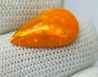 AAA+++Top Quality Orange Opal Pear, Natural Ethiopian Opal Cabochon Loose Gemstone, Multi Fire Opal, Weight - 5.80 Carat, Size - 11.50X20 MM