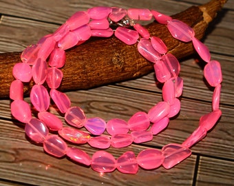 Pink Opal Beads |Ethiopian Pink Fire Opal Beads |Smooth Plain Beads Necklace|Natural Ethiopian Pink Opal Nuggets Beads 16 inches Necklace