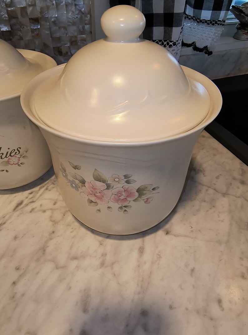 Beautiful Vintage Tea Rose Canister Set & Cookie Jar by Pfaltzgraff