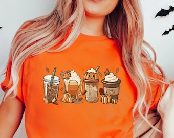 Koszulka Jesienna Kawa, Słodka Koszulka Jesienna, Koszulka Miłośnika Kawy, Kubek Na Halloween Pumpkin Latte, Koszulka Pumpkin Spice, Koszulka Na Święto Dziękczynienia