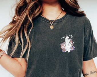 Chemise d'Halloween fantôme, chemise d'Halloween rétro, chemise d'Halloween, saison fantasmagorique, t-shirt de couleurs de confort, t-shirts d'Halloween, chemise fantôme