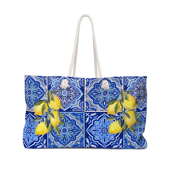 Italian Beach Bag Italy Tote Bag Lemon Bag Positano Bag XL Beach Bag Portofino Italy Blue Tiles With Lemons Bag Amalfi Coast Etsy Denmark