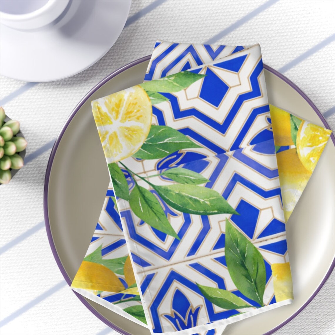 Napkins Blue Tiles and Lemons Amalfi Coast Positano Italy Etsy