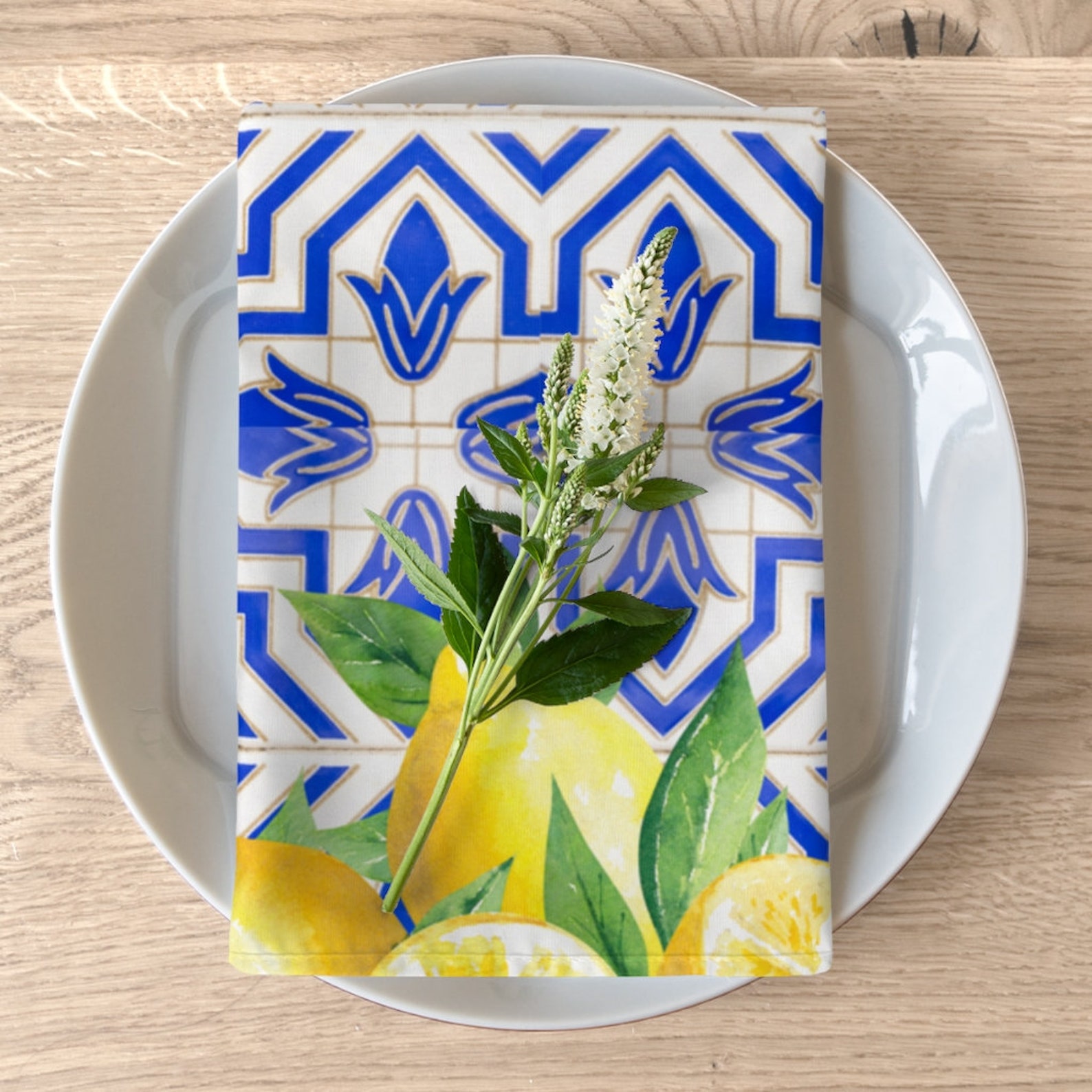 Napkins Blue Tiles and Lemons Amalfi Coast Positano Italy Etsy