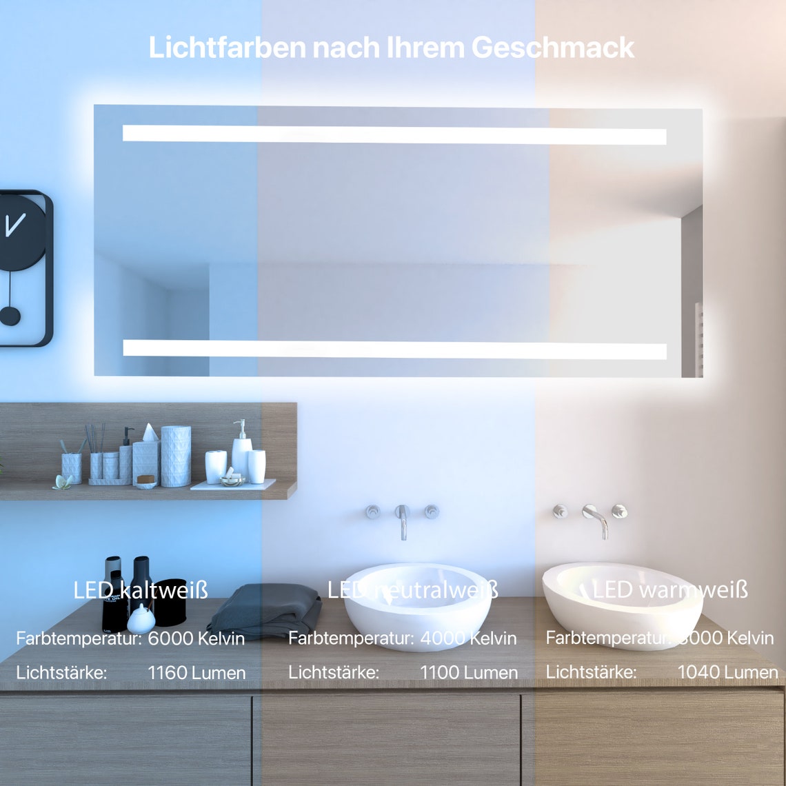 Bathroom mirror illuminated Mauritius top and bottom Etsy