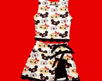 Magical Mouse Athletic Activewear Set, Mouse Coquette Skirt and Tank Top Set, Adult and Youth Athletic Set