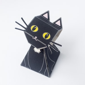 Black Cat Paper Sculpture, cut out and make - printable PDF template, instant download - DIY 3D paper craft