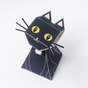 Sculpture en papier chat noir, découpez et fabriquez - modèle PDF imprimable, téléchargement instantané - bricolage en papier 3D