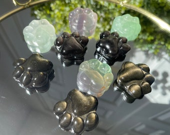 Small Paws, Paw Prints, Paws, Gold Sheen Obsidian , Silver Sheen Obsidian, Crystal Carving, Paw Carvings, Puppy Paws, Kitty Paws, Fluorite