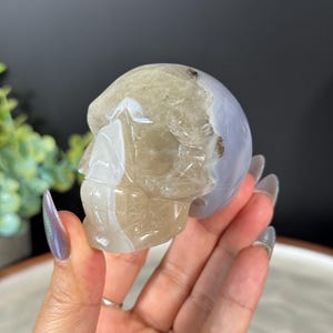 Agate in Quartz  Skull | Skull Crystal Carvings | Skull Sculpture | Crystal Gifts | Agate | Quartz | Skulls