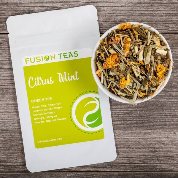 Citrus Mint Green Tea - Premium Loose Leaf Blend - 3oz Pouch (36 Servings)