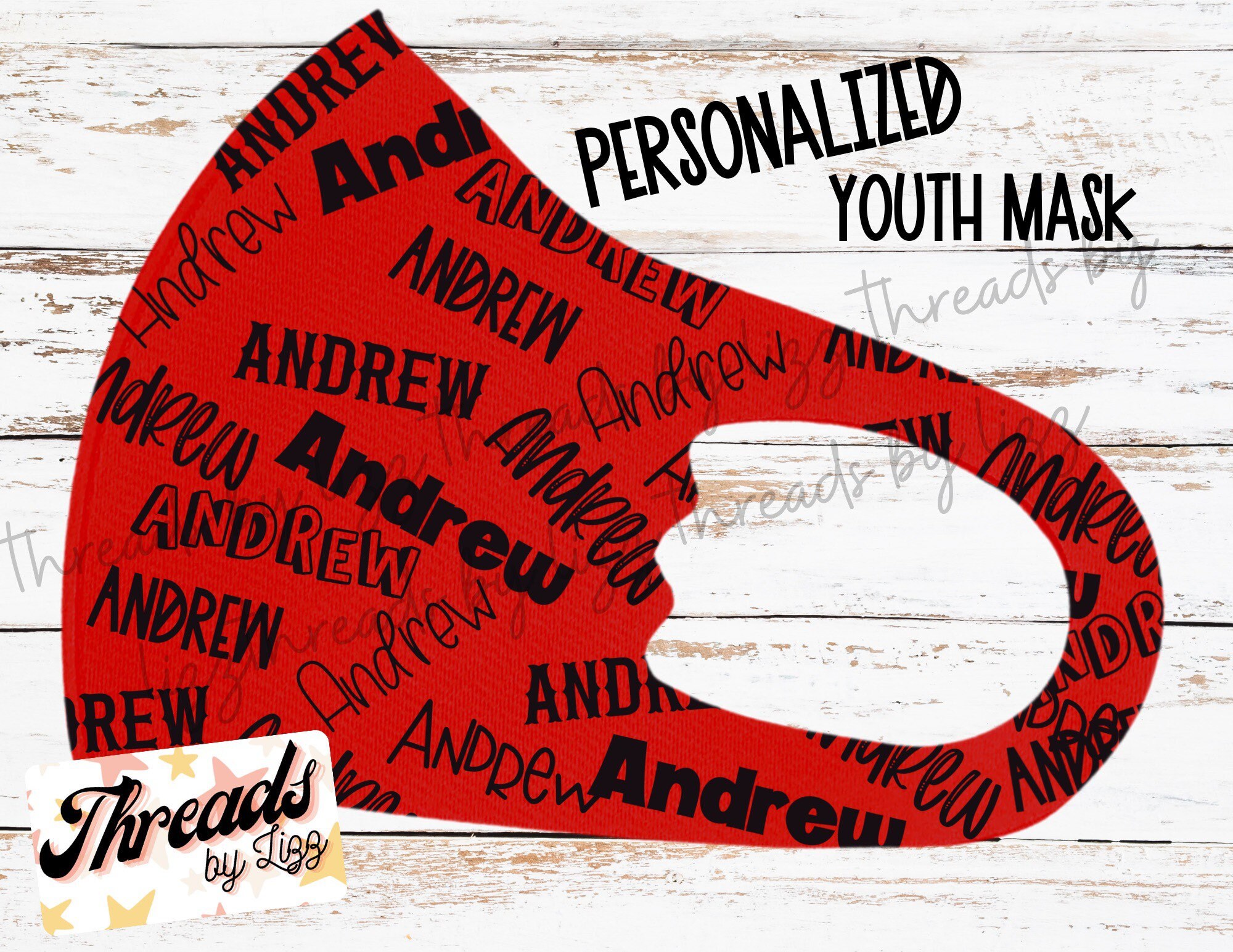Typography Name Mask Personalized Kid Mask Youth Size Etsy