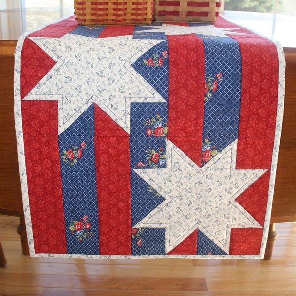 PDF Patriotic Stars and Stripes Quilted Table Runner Pattern Digital Download, Perfect for Memorial Day, Fourth of July, Labor Day Picnics!